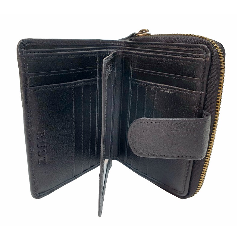 Black Cowhide Leather On Zip Wallet, Full Grain Cowhide Leather Wallet